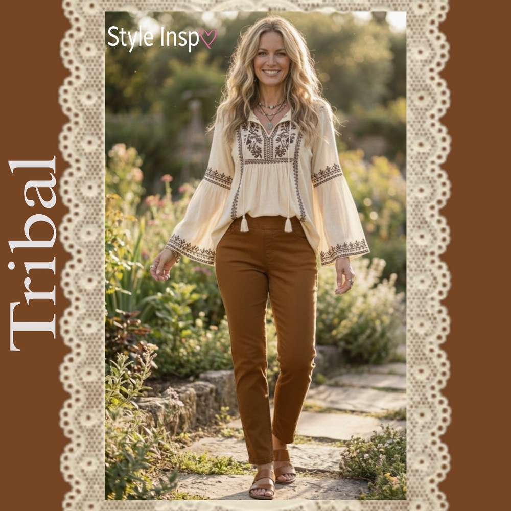 Tribal Camel Colored Skinny Leg Jeans